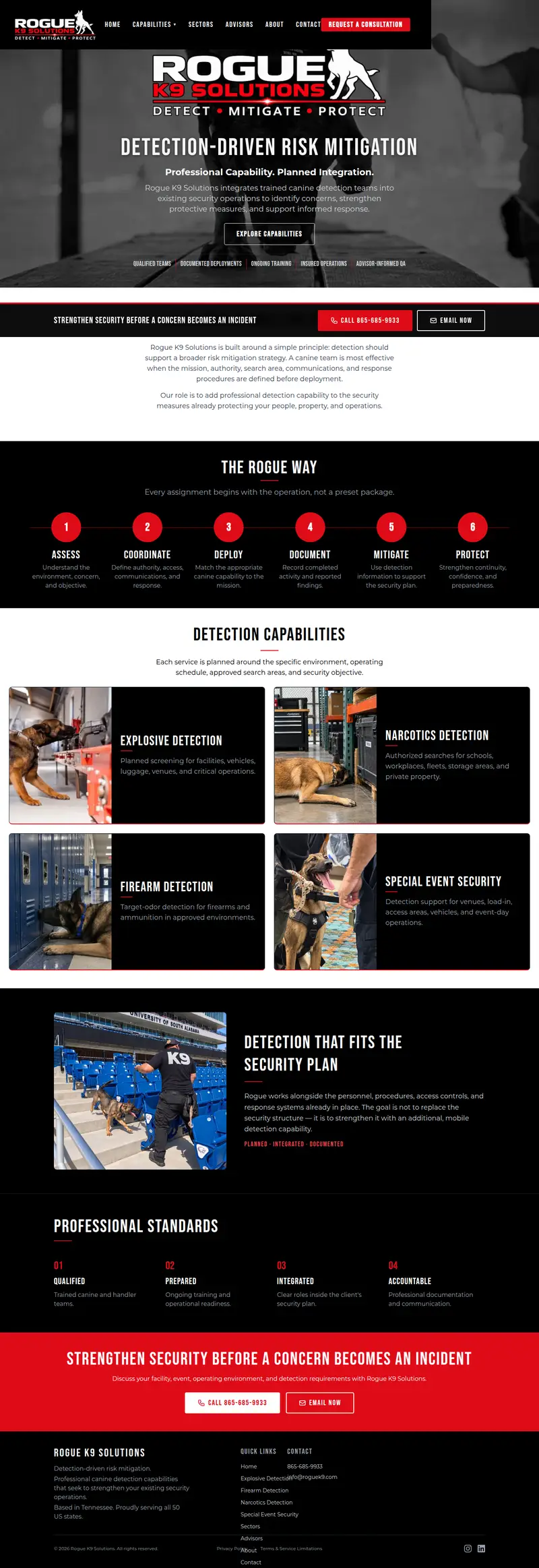 Rogue K9 Solutions website on a desktop