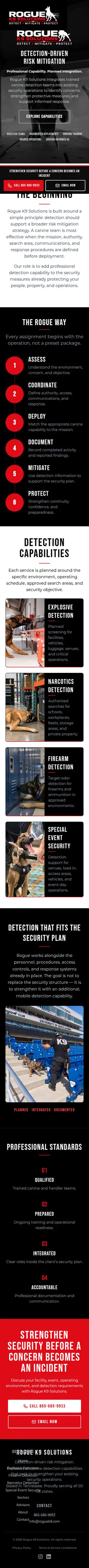 Rogue K9 Solutions website on a phone